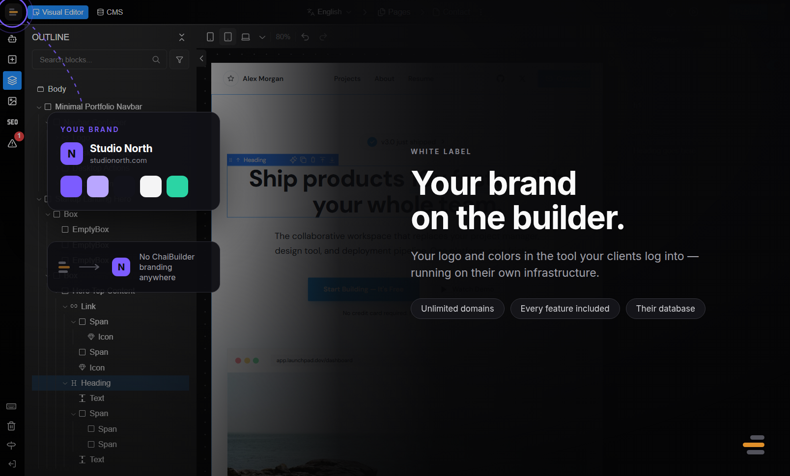 Chaibuilder white label builder running under your own brand